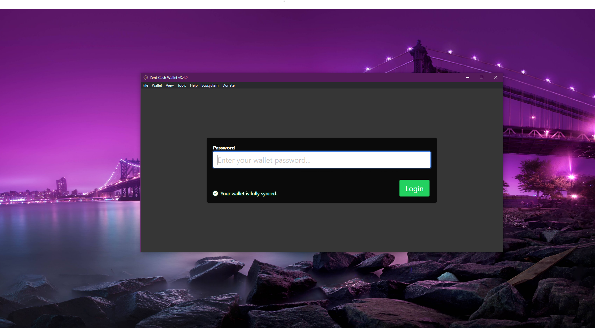 Zent Cash Wallet login screen