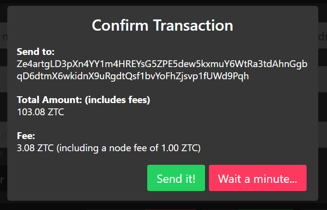 Zent Cash Wallet confirm send