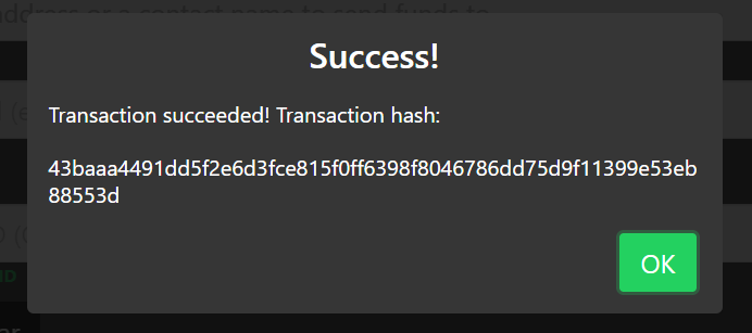 Zent Cash Wallet send success