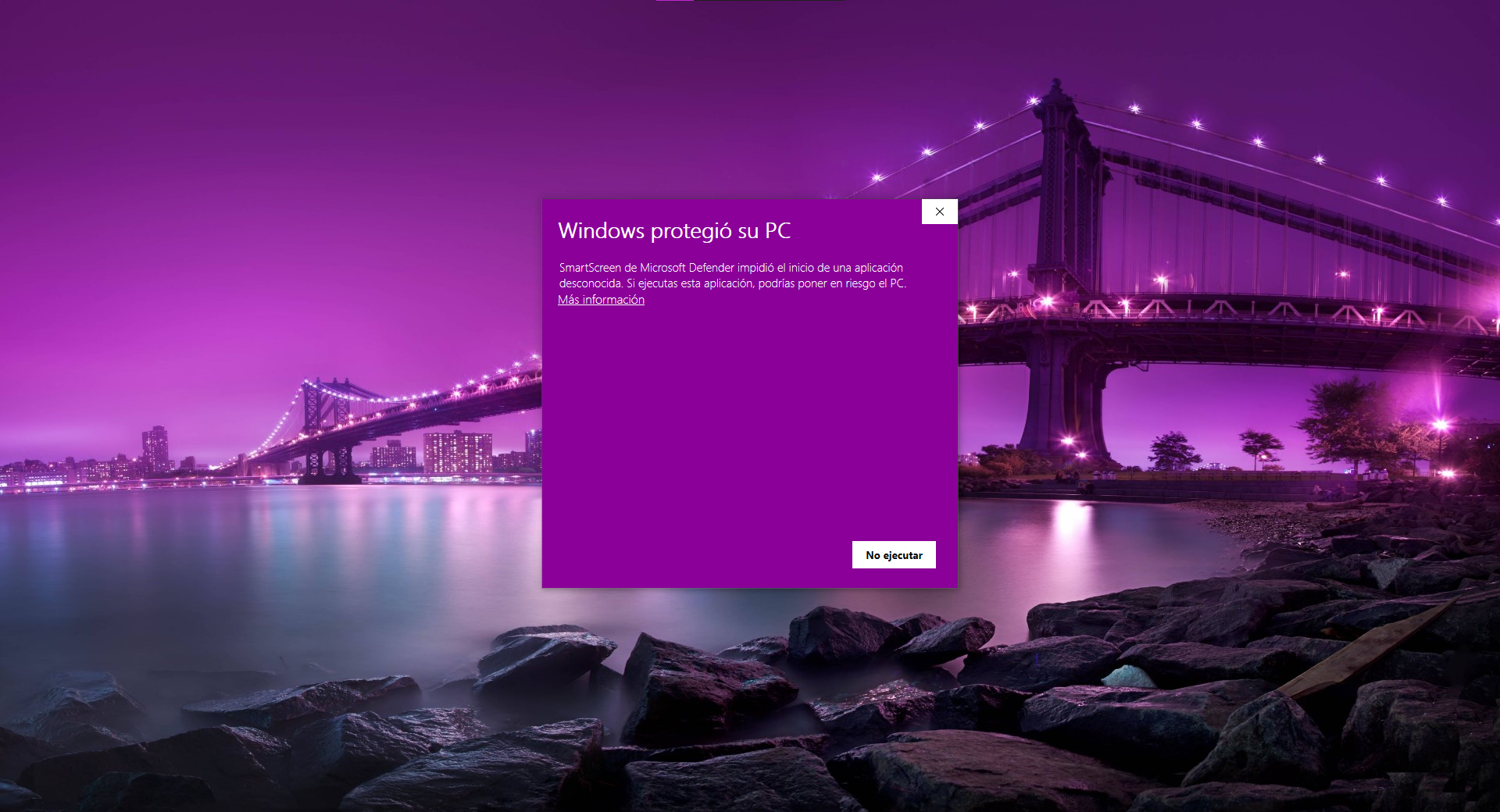 Screenshot of windows protected your PC message