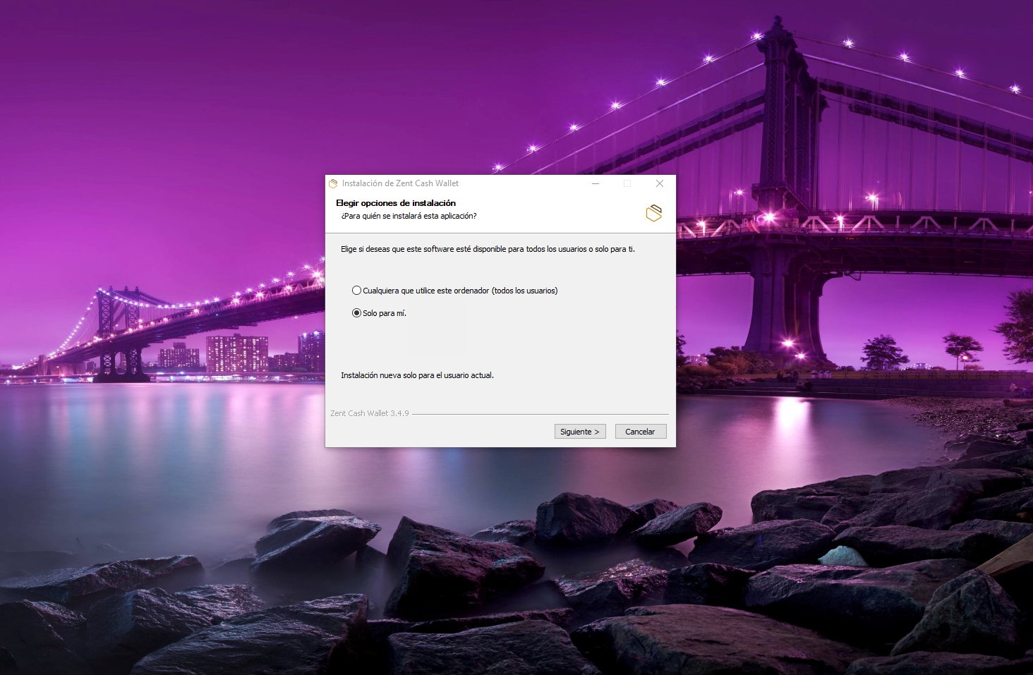 Screenshot of the installer utility for windows